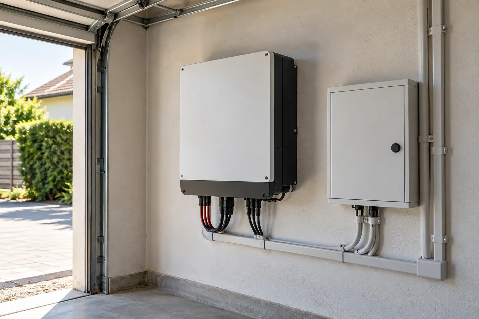 Invertor pentru sistem fotovoltaic montat pe peretele unui garaj