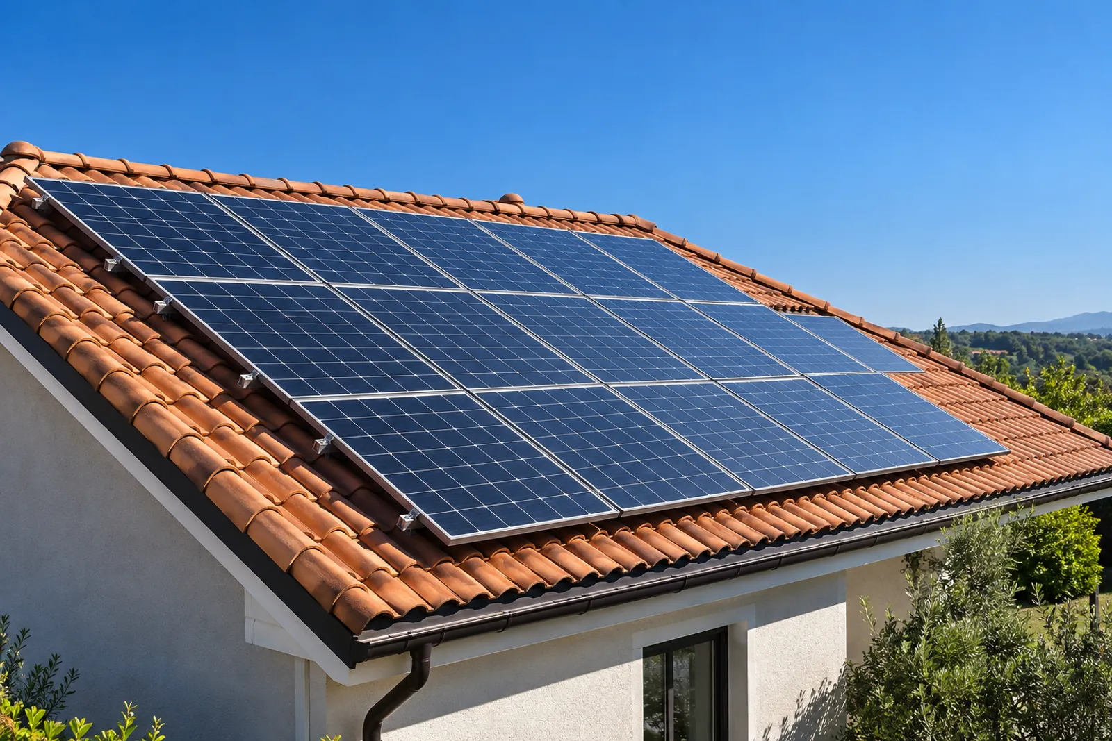Panouri fotovoltaice montate pe acoperișul unei case